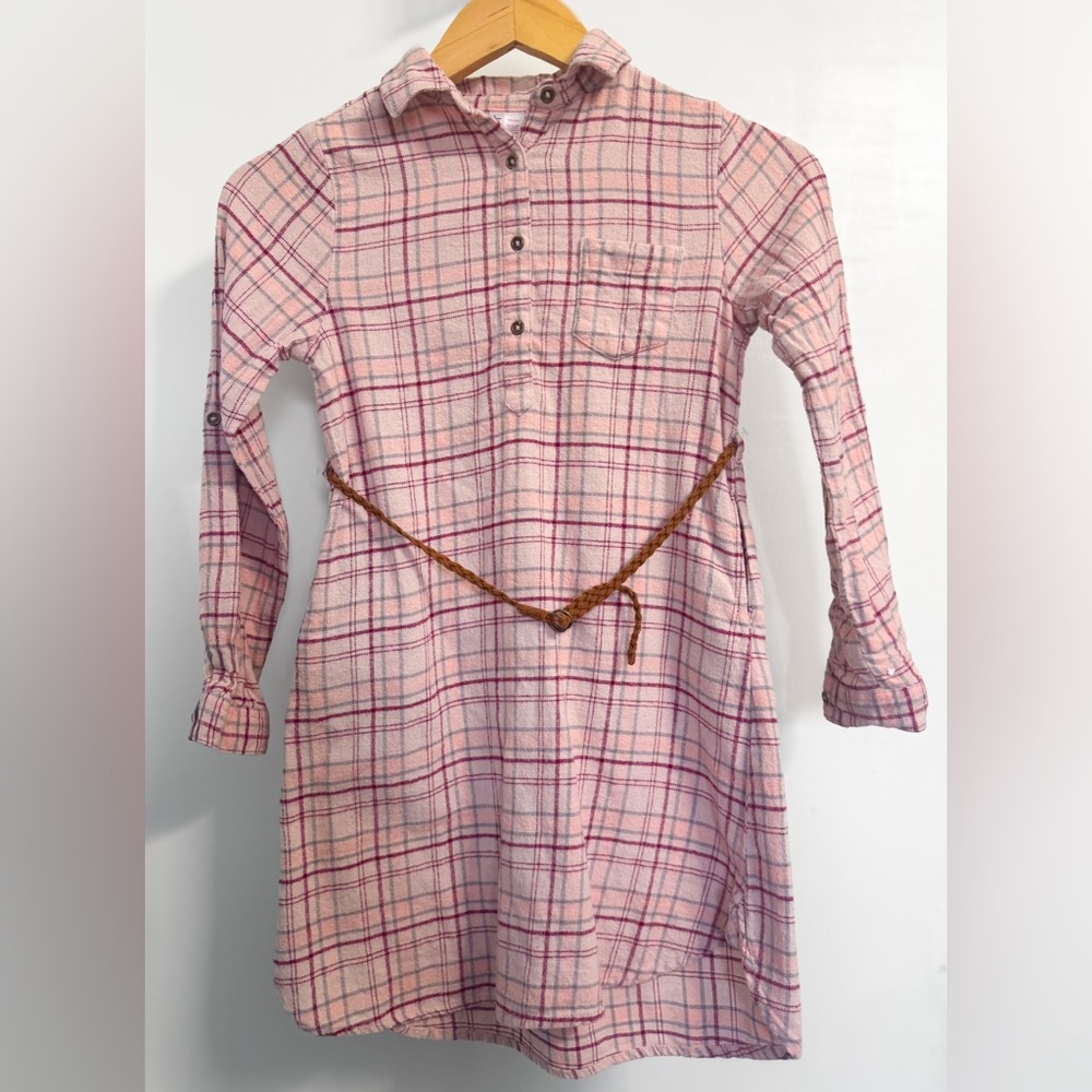 Japna Kids Pink Plaid Flannel Dress Size 10 Cotton Shirt Dress w Belt Western